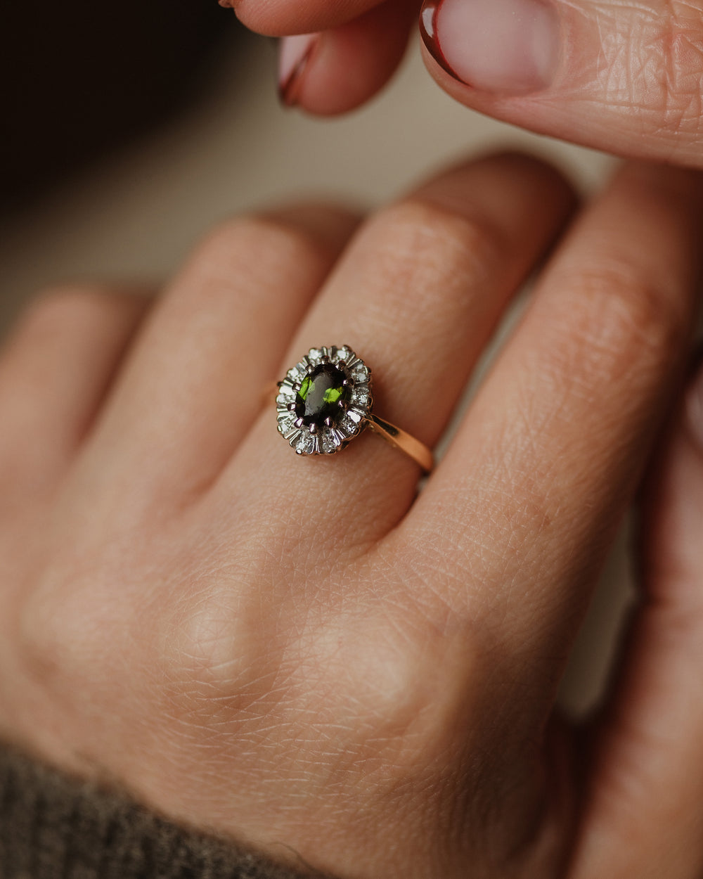 Danika 1976 Vintage 18ct Gold Tourmaline & Diamond Cluster Ring