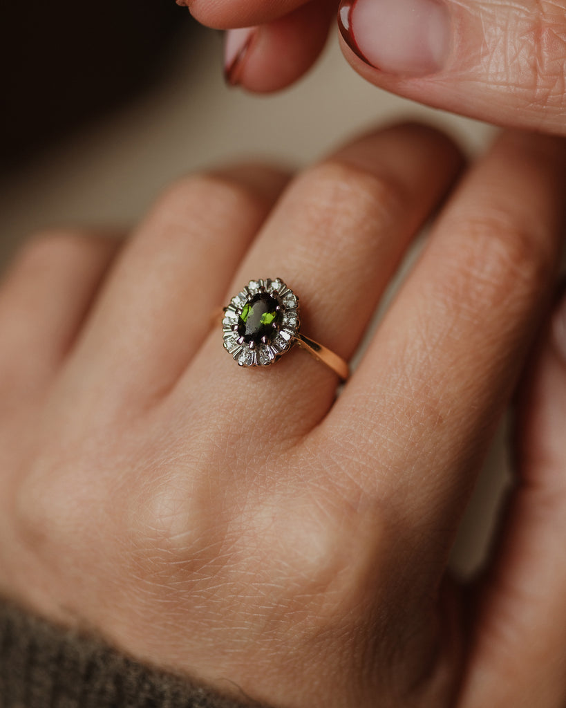 Danika 1976 Vintage 18ct Gold Tourmaline & Diamond Cluster Ring