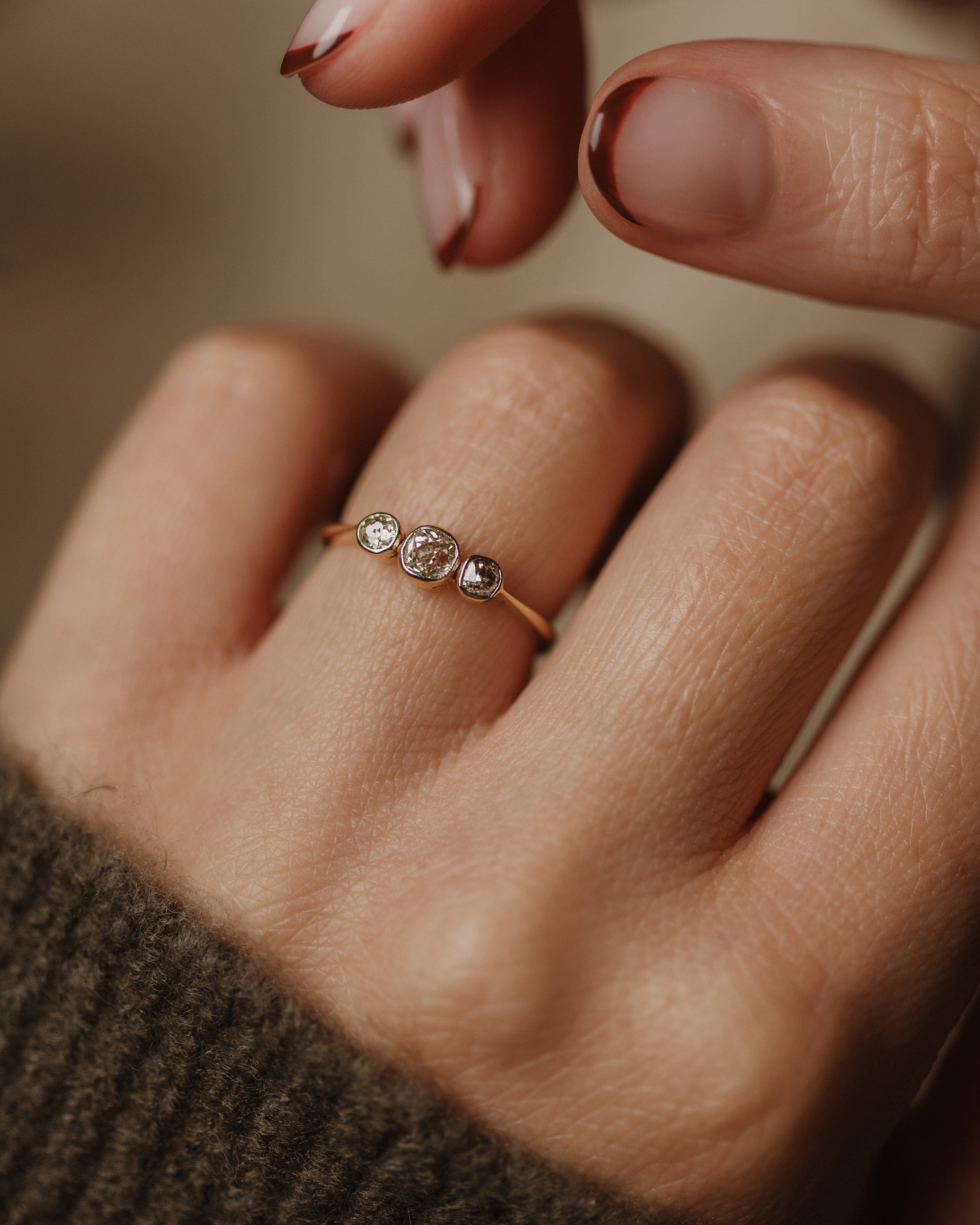Image of Harriet Antique 18ct Gold Diamond Trilogy Ring