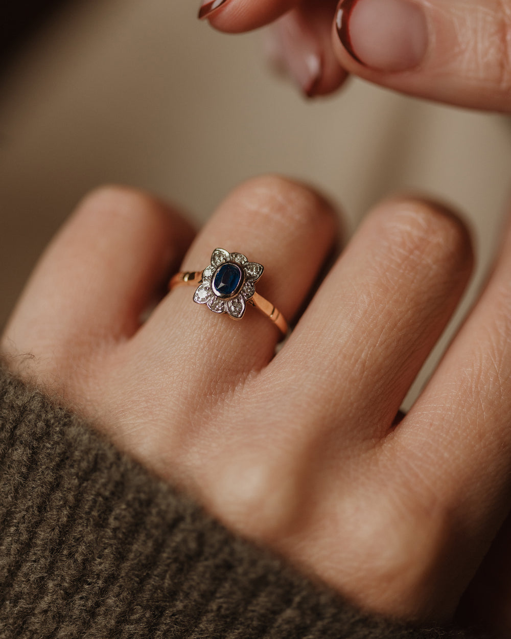 Frances Antique 18ct Gold Sapphire & Diamond Cluster Ring