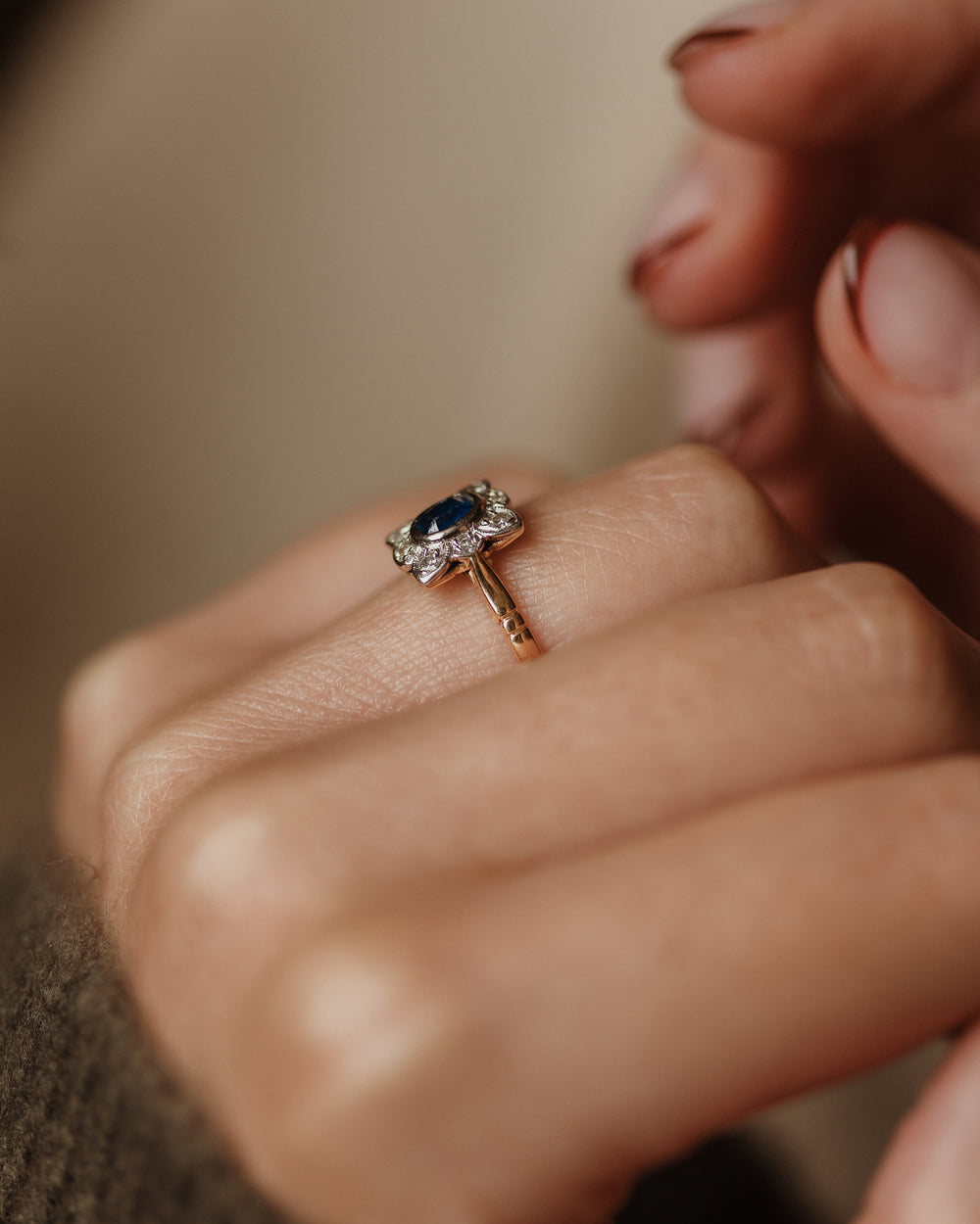 Frances Antique 18ct Gold Sapphire & Diamond Cluster Ring