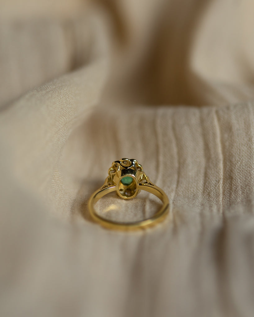 Colette 1990 Vintage 18ct Gold Emerald & Diamond Cluster Ring