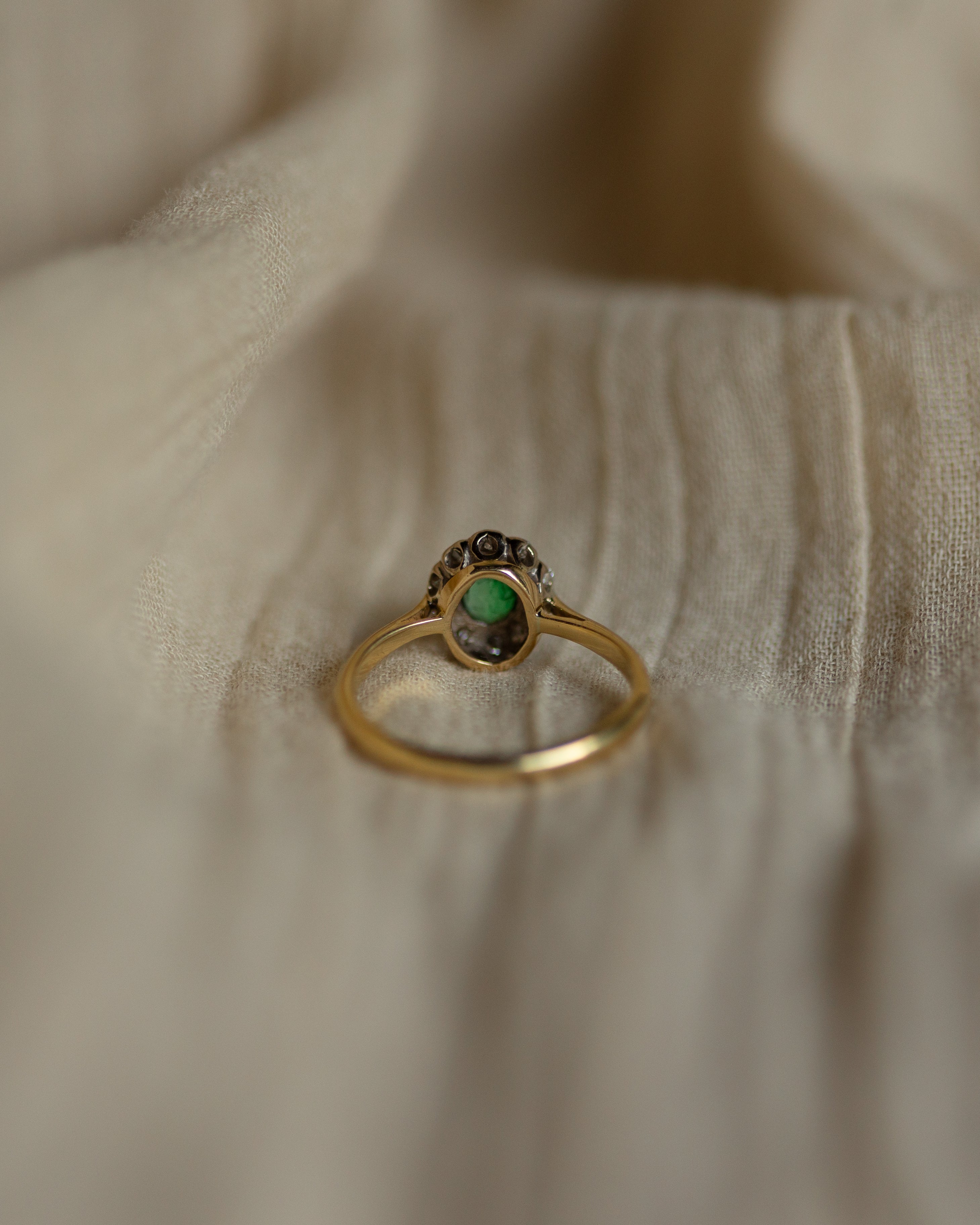Nathalie 1985 Vintage 18ct Gold Emerald & Diamond Cluster Ring