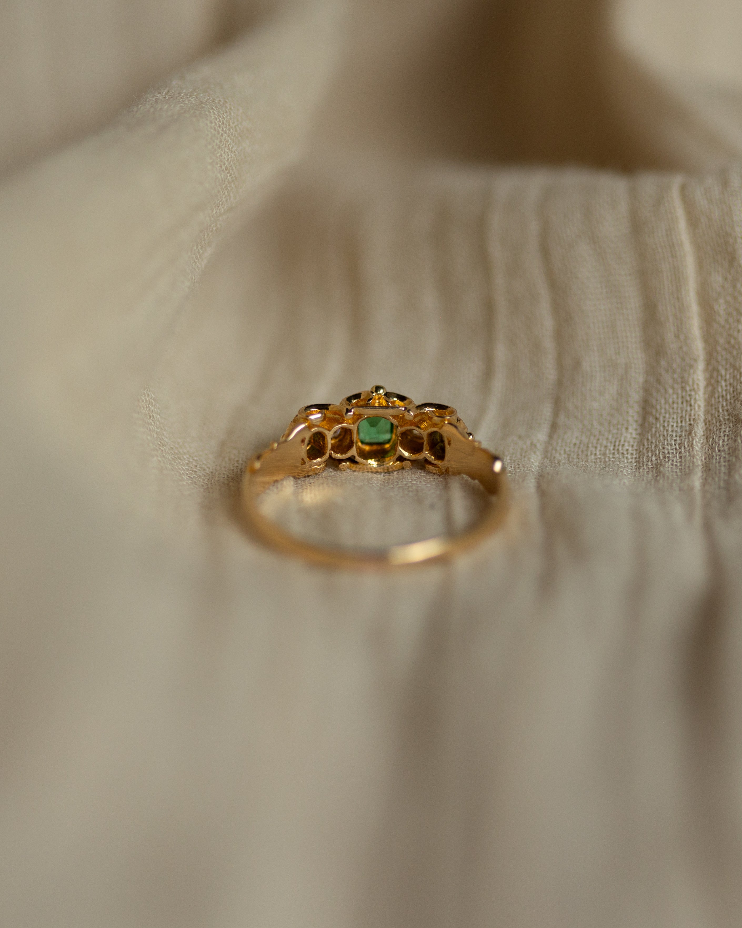 Inès Antique 18ct Gold Emerald & Diamond Five Stone Ring