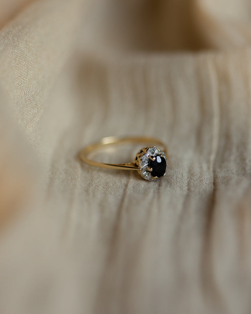 Estelle Vintage 9ct Gold Sapphire & Diamond Cluster Ring
