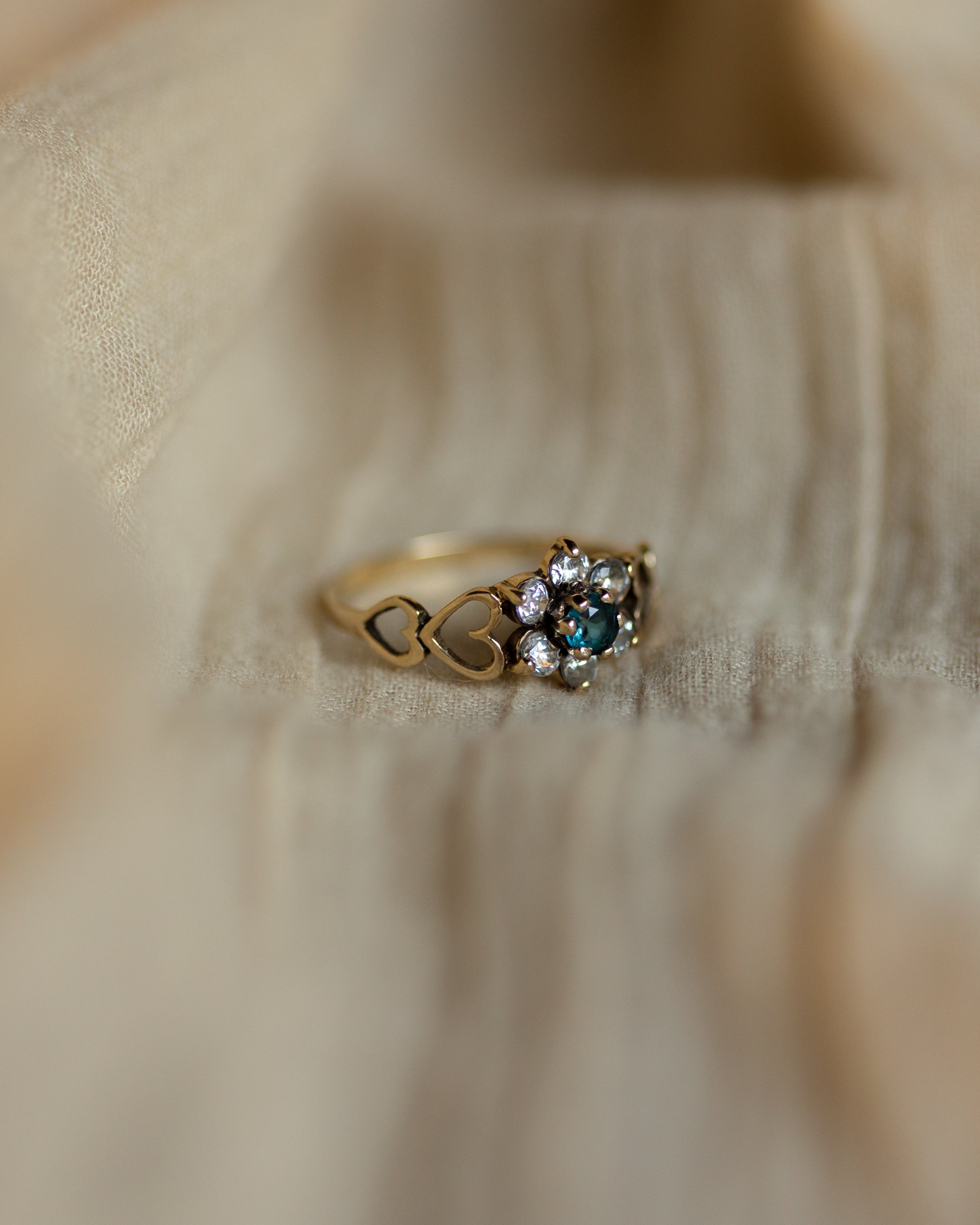 Claribel 1993 Vintage 9ct Gold Blue Topaz & CZ Flowerhead Cluster Ring