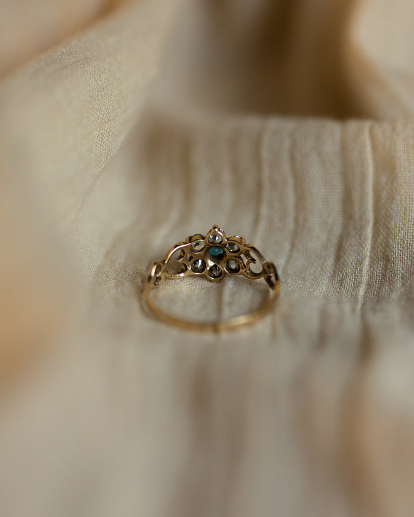Claribel 1993 Vintage 9ct Gold Blue Topaz & CZ Flowerhead Cluster Ring