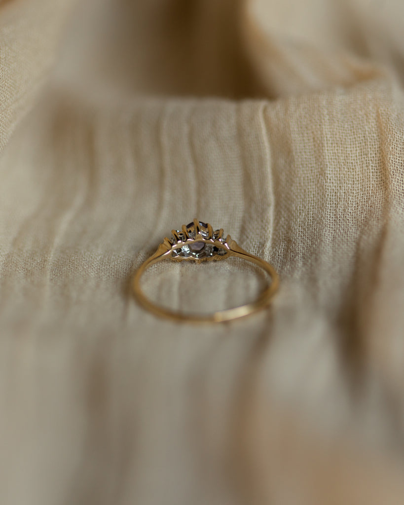 Olwyn 1995 Vintage 9ct Gold Amethyst & Diamond Seven Stone Ring