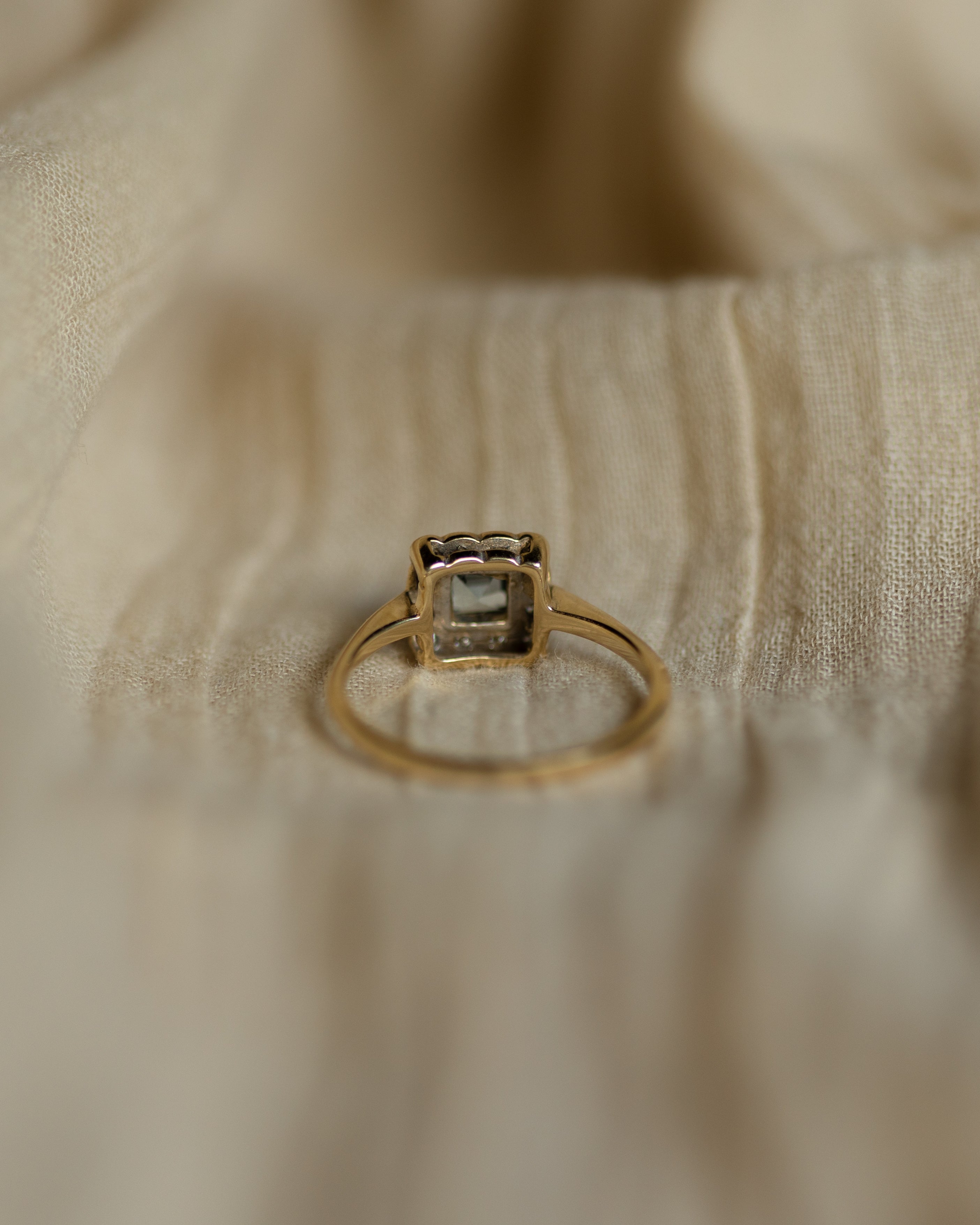 Joely Vintage 9ct Gold Blue Topaz & Diamond Square Cluster Ring