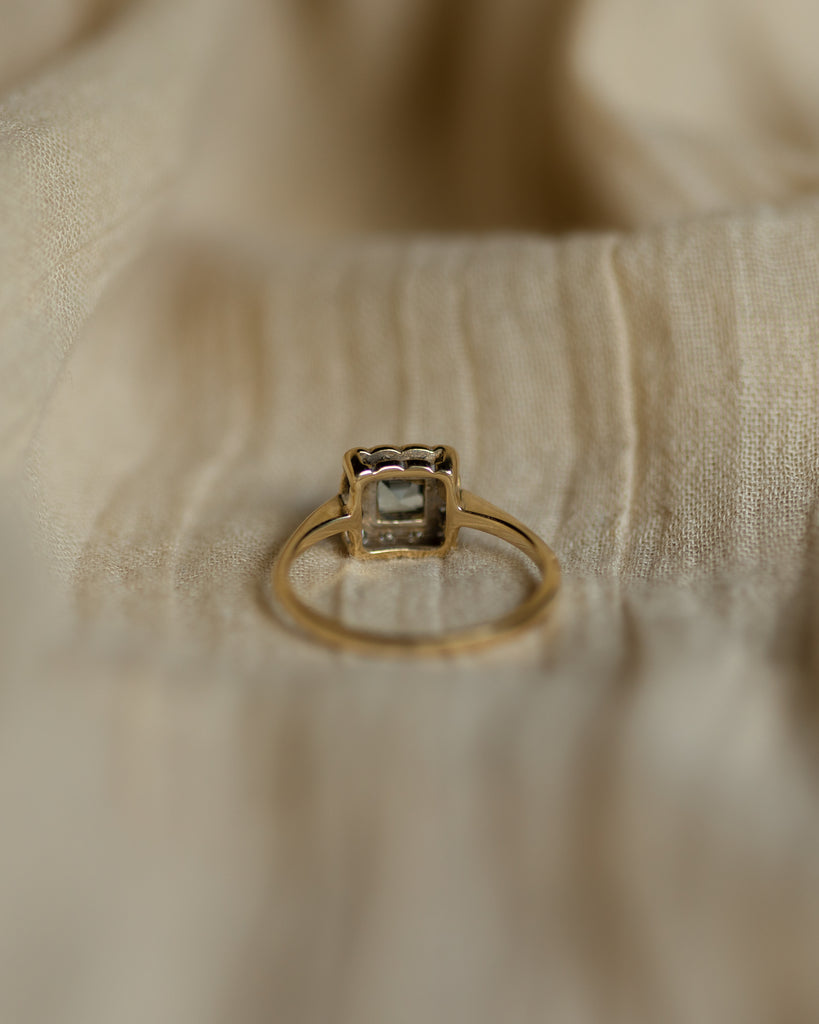 Joely Vintage 9ct Gold Blue Topaz & Diamond Square Cluster Ring