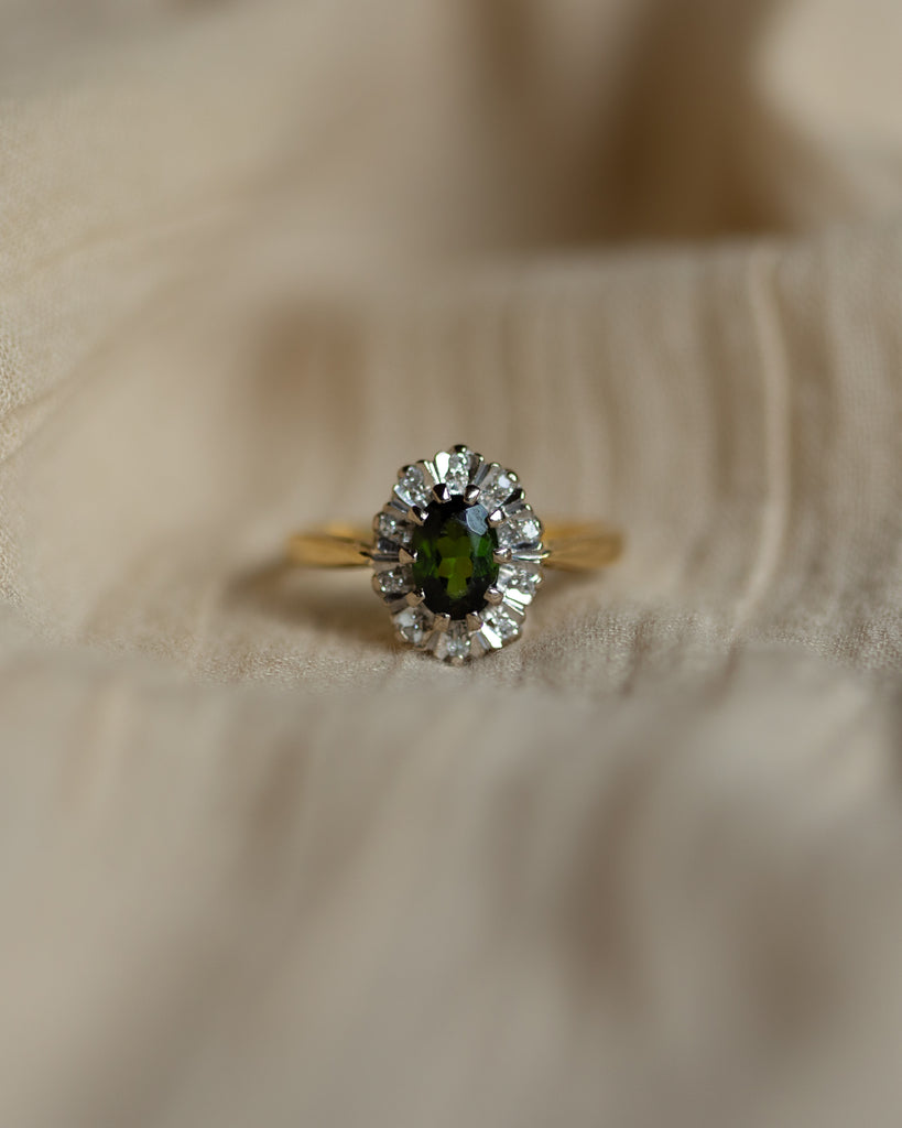 Danika 1976 Vintage 18ct Gold Tourmaline & Diamond Cluster Ring