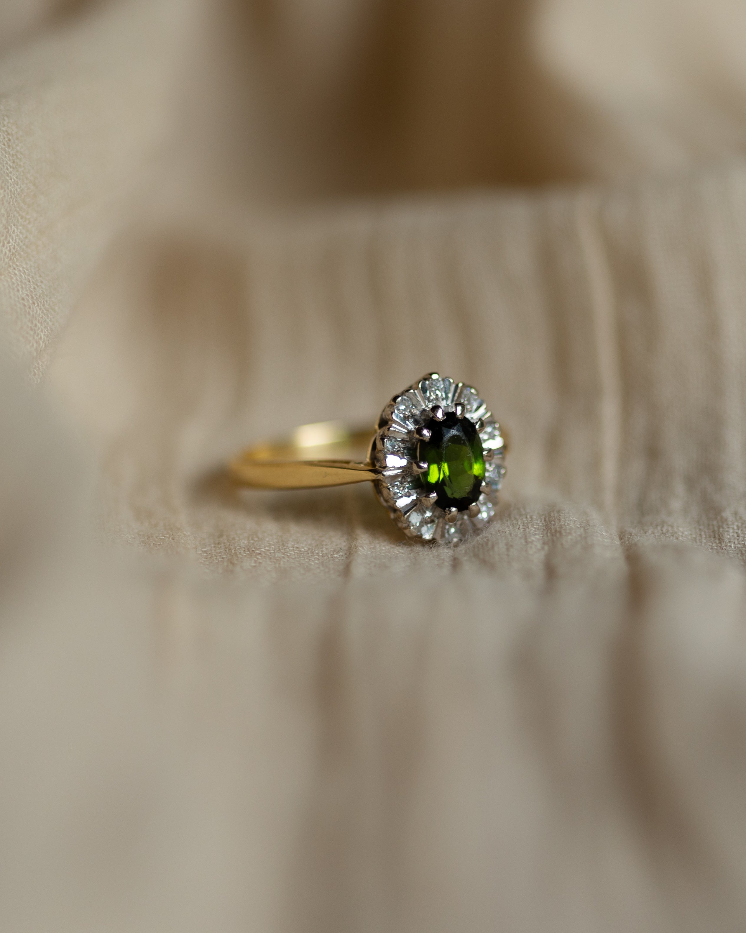 Danika 1976 Vintage 18ct Gold Tourmaline & Diamond Cluster Ring