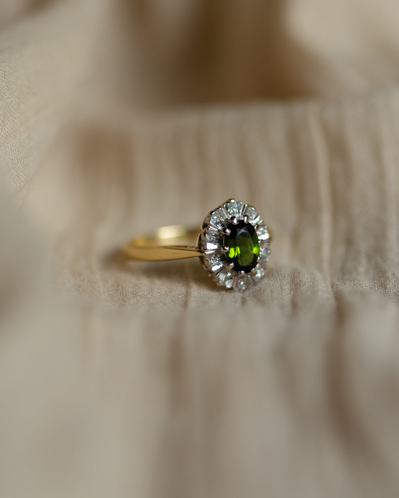 Danika 1976 Vintage 18ct Gold Tourmaline & Diamond Cluster Ring