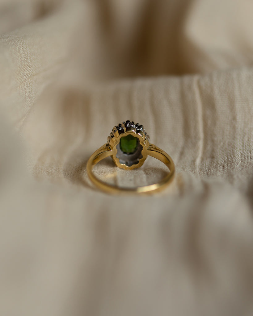 Danika 1976 Vintage 18ct Gold Tourmaline & Diamond Cluster Ring