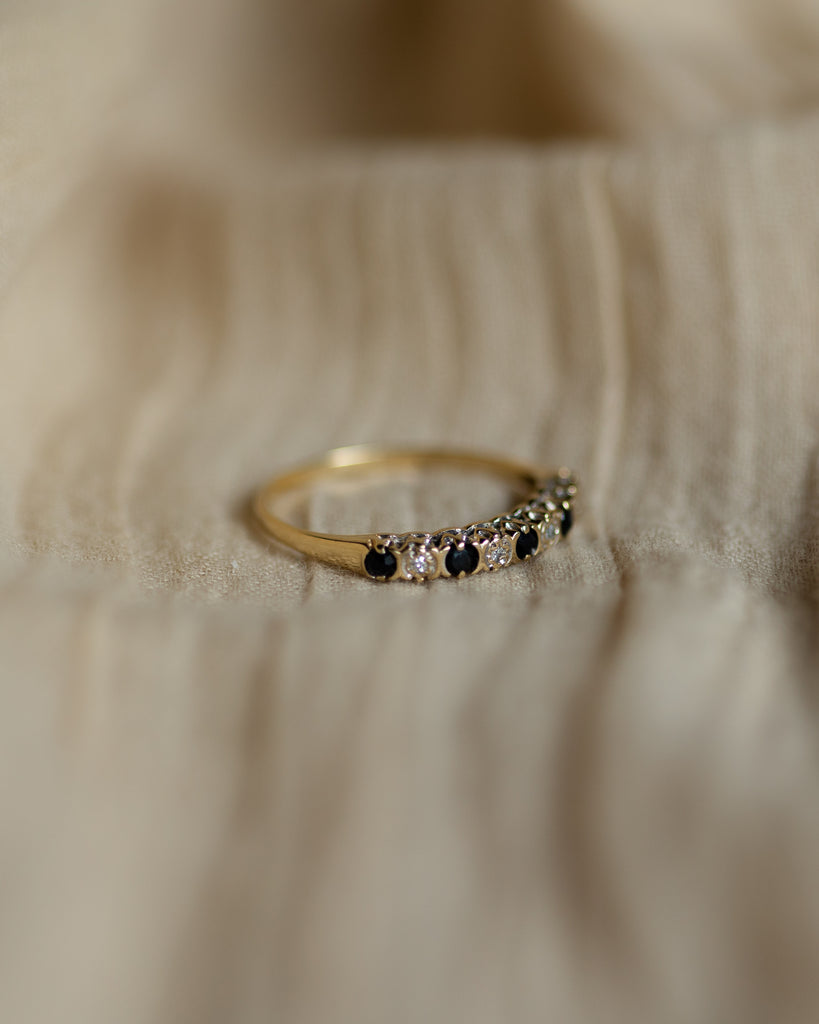 Magda 1989 Vintage 9ct Gold Sapphire & Diamond Half Eternity Ring