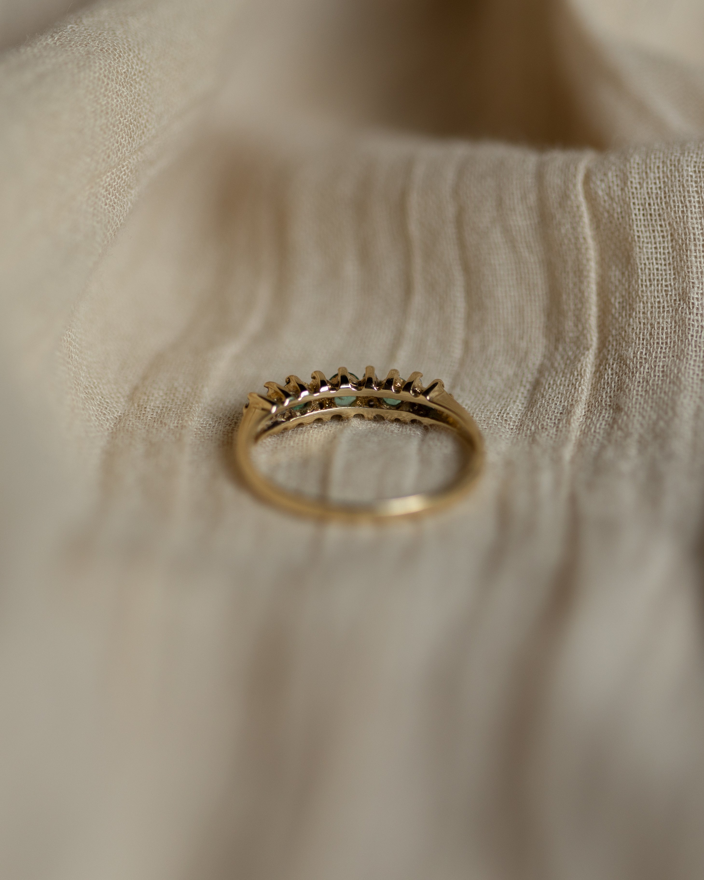 Lowrie Vintage 9ct Gold Emerald & Diamond Half Eternity Ring