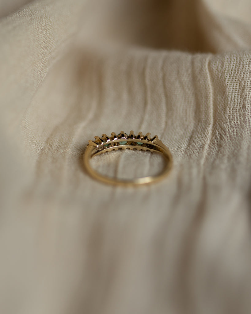 Lowrie Vintage 9ct Gold Emerald & Diamond Half Eternity Ring