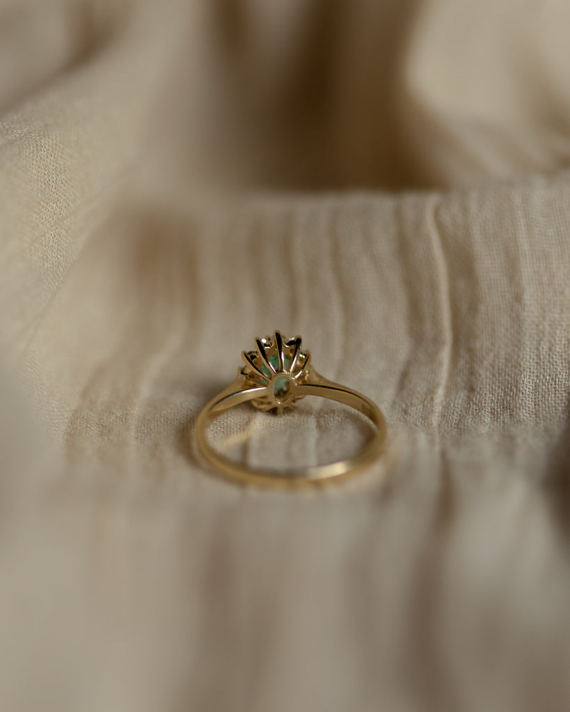 Odette 1989 Vintage 9ct Gold Emerald & Diamond Cluster Ring