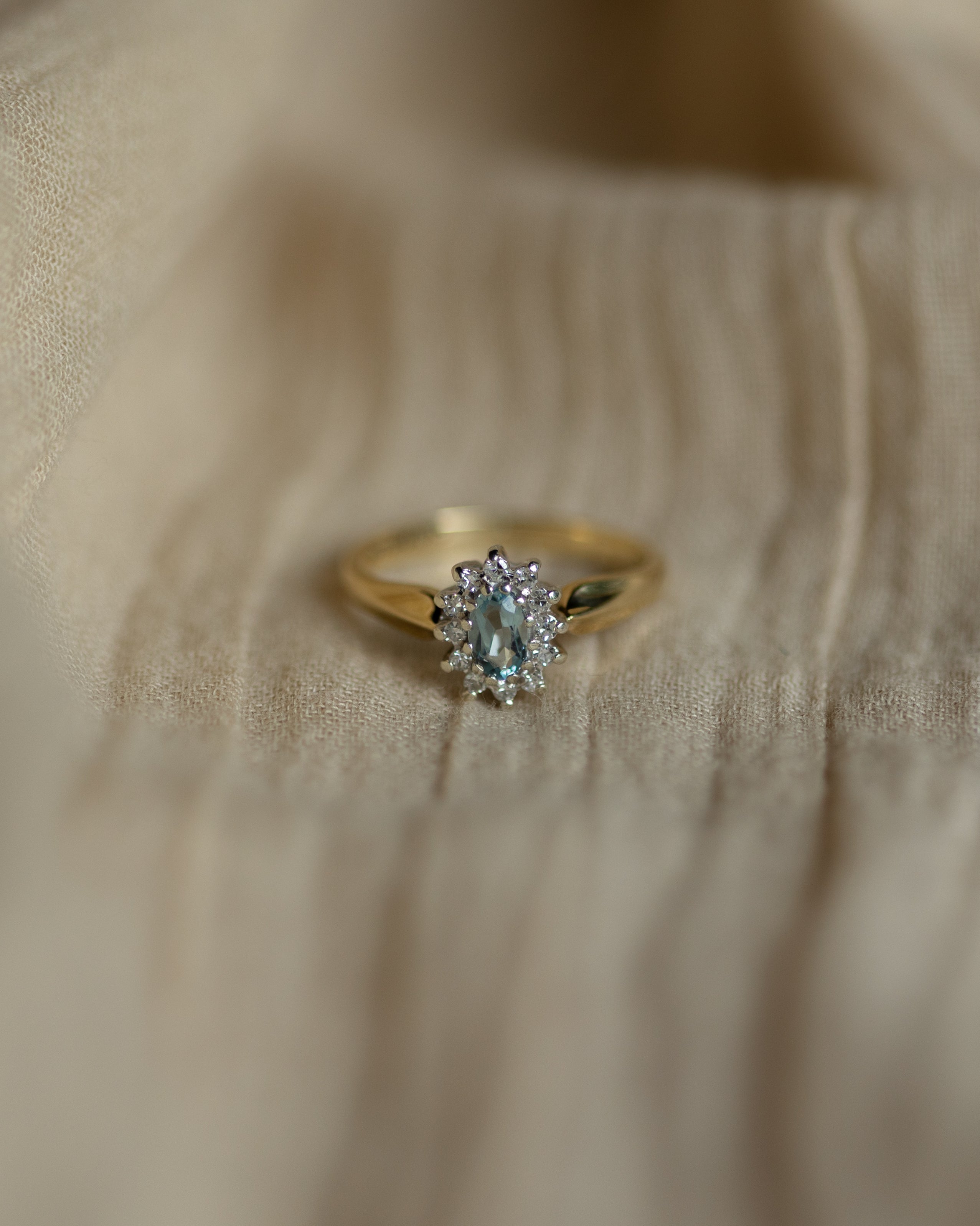 Yvonne 1988 Vintage 9ct Gold Aquamarine & Diamond Cluster Ring