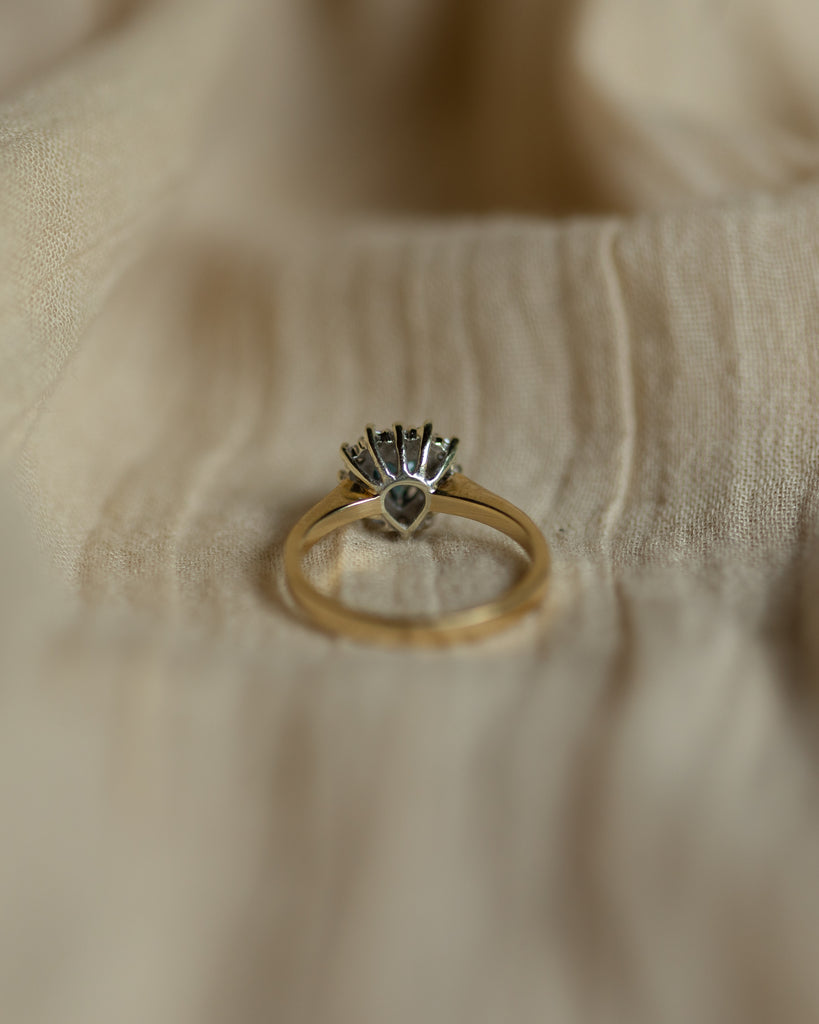 Lou 1989 Vintage 9ct Gold Topaz & Diamond Heart-Shaped Cluster Ring