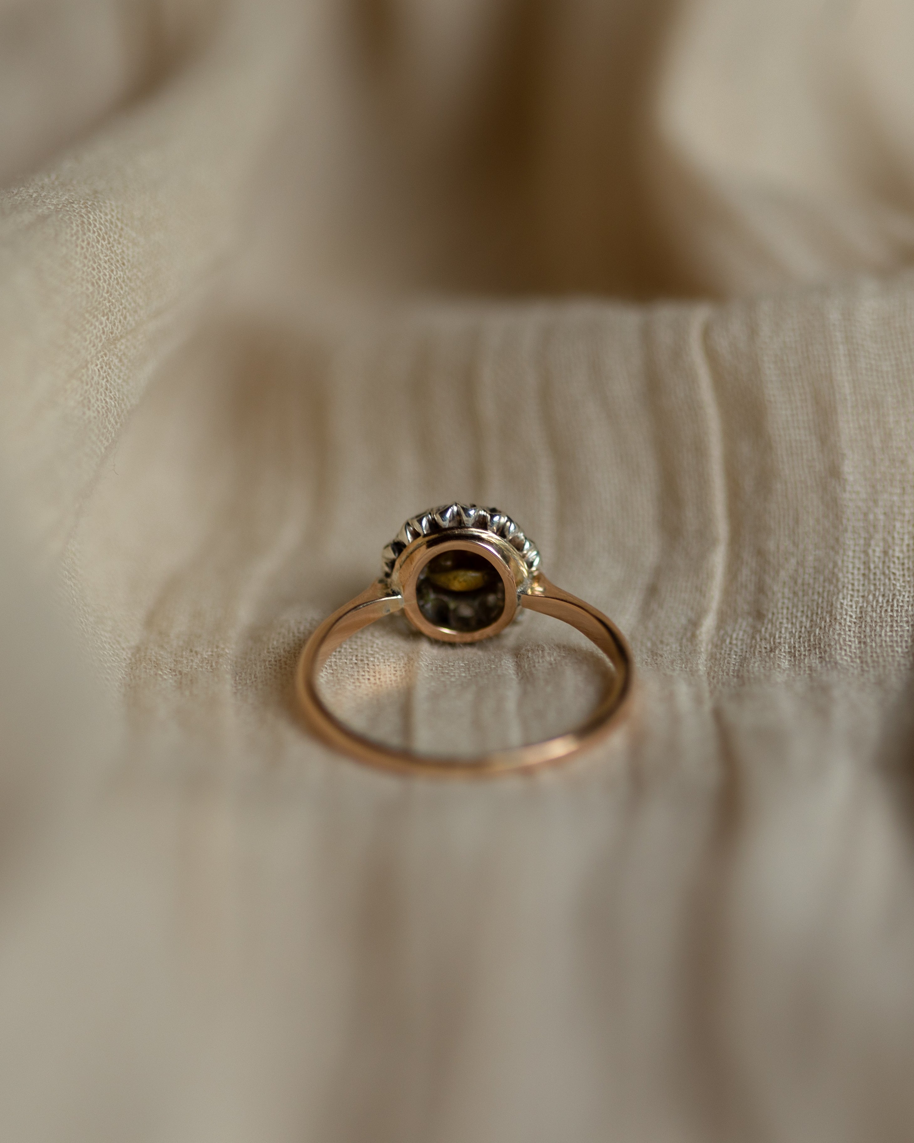 Ethel Antique 14ct Gold Pearl & Diamond Flowerhead Cluster Ring