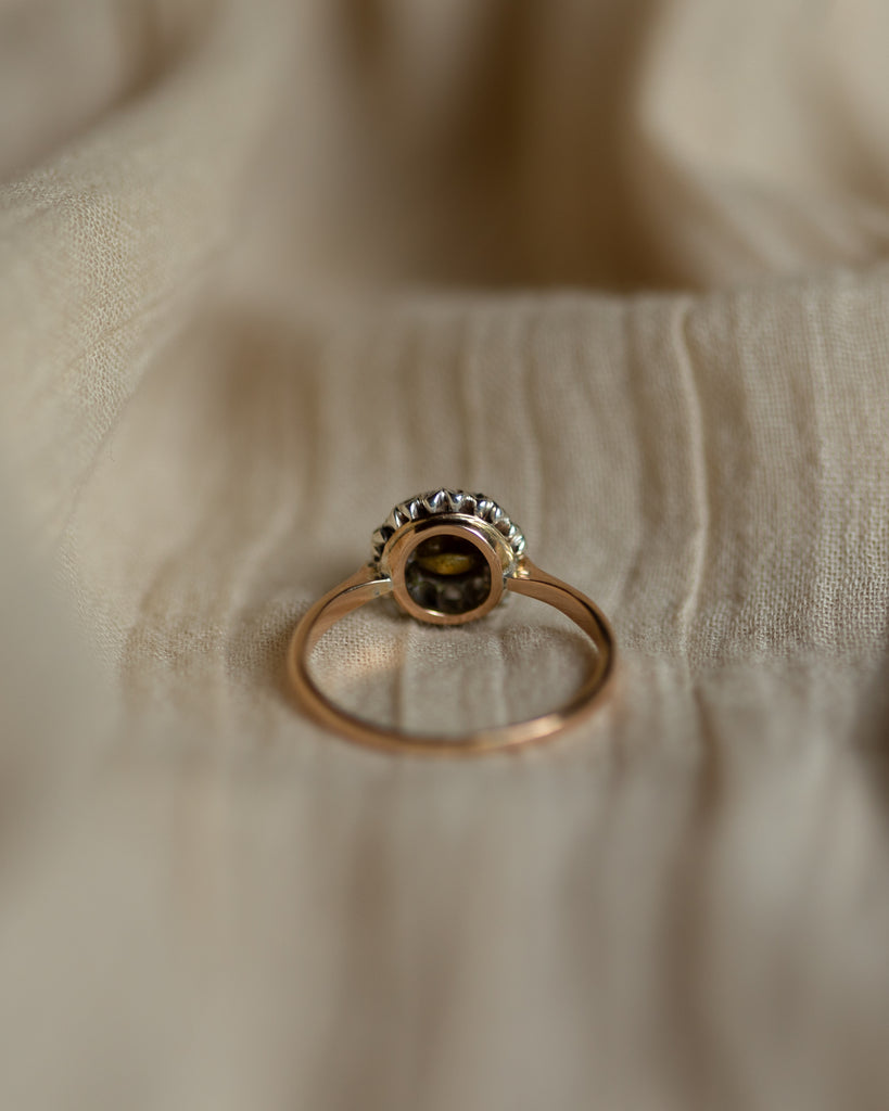Ethel Antique 14ct Gold Pearl & Diamond Flowerhead Cluster Ring