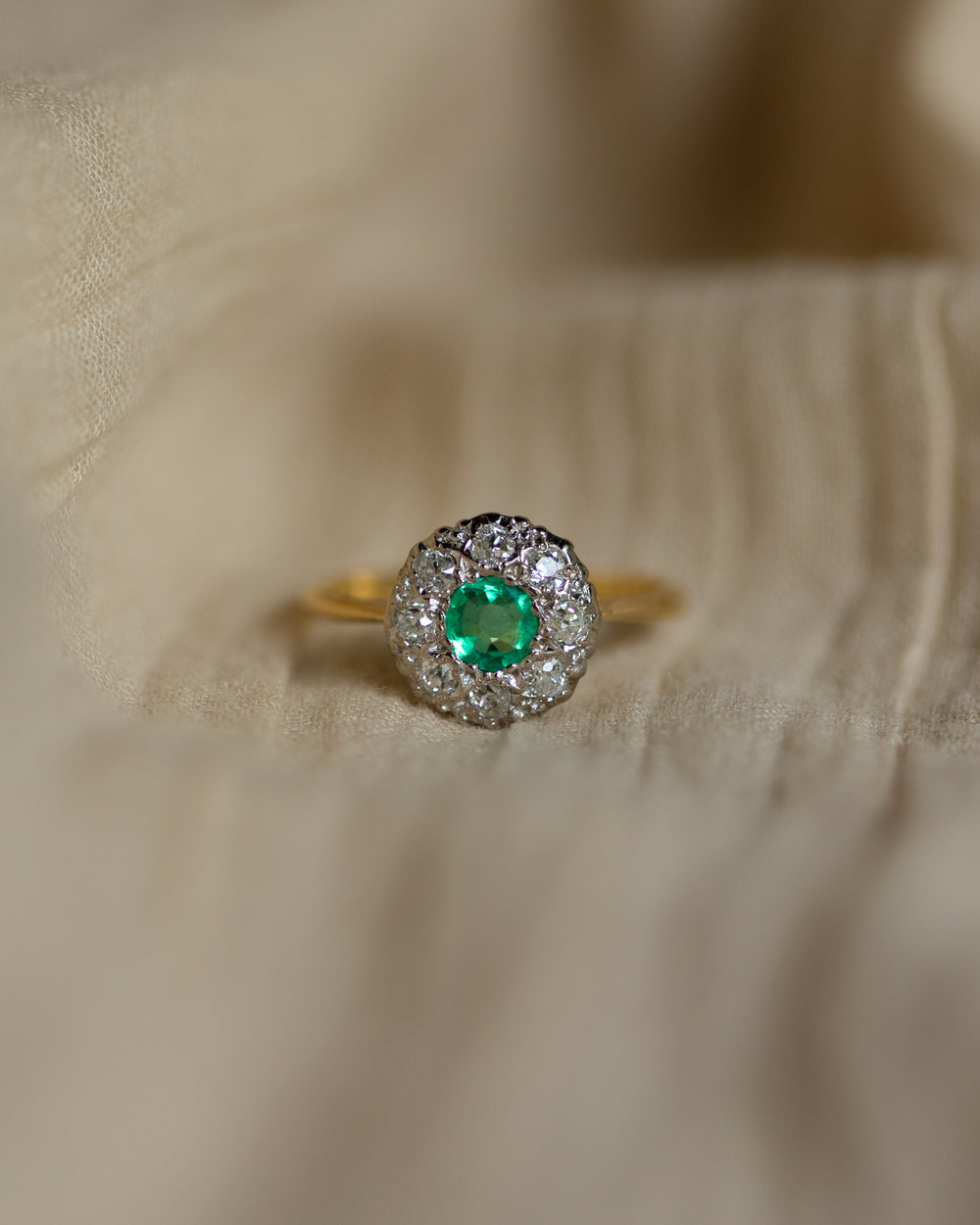 Nancy Antique 18ct Gold Emerald & Diamond Cluster Ring