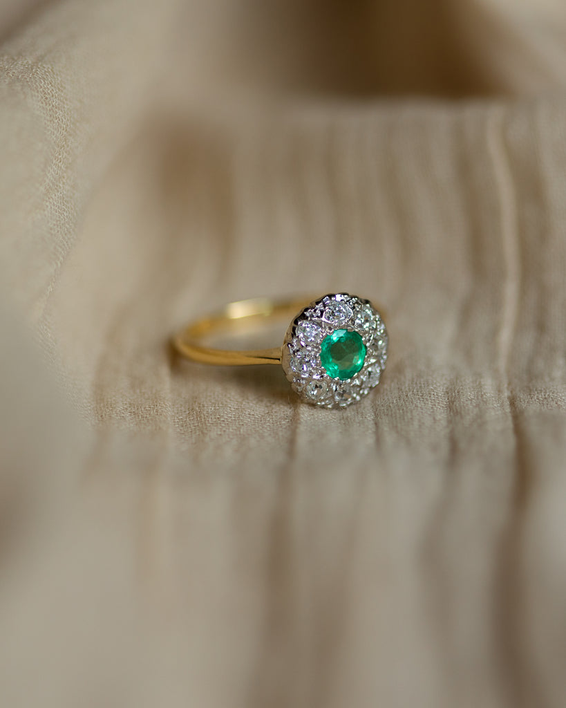 Nancy Antique 18ct Gold Emerald & Diamond Cluster Ring
