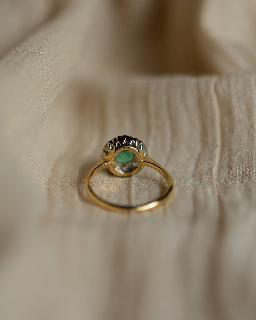 Nancy Antique 18ct Gold Emerald & Diamond Cluster Ring