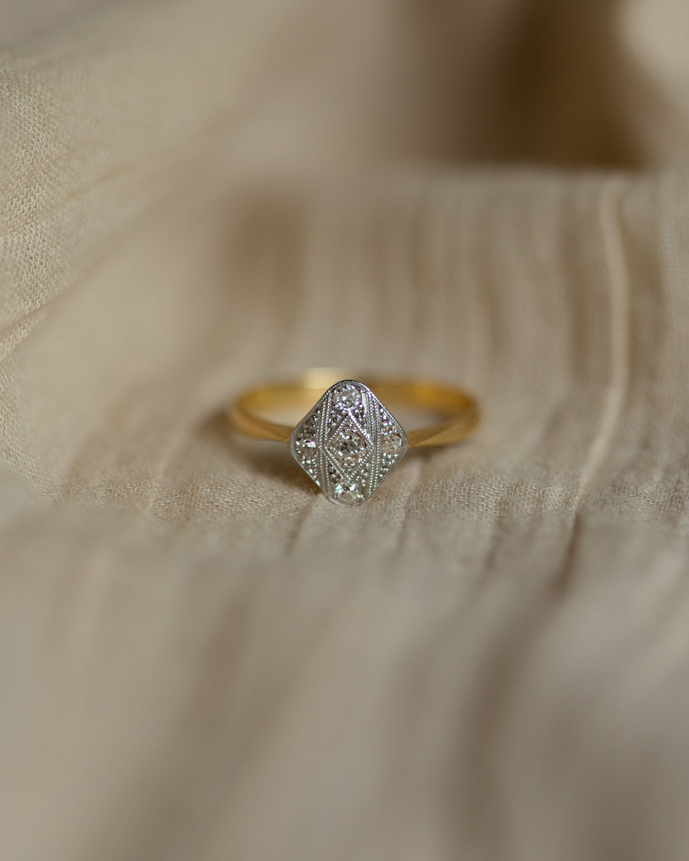 Hazel Antique Art Deco 18ct Gold Diamond Panel Ring