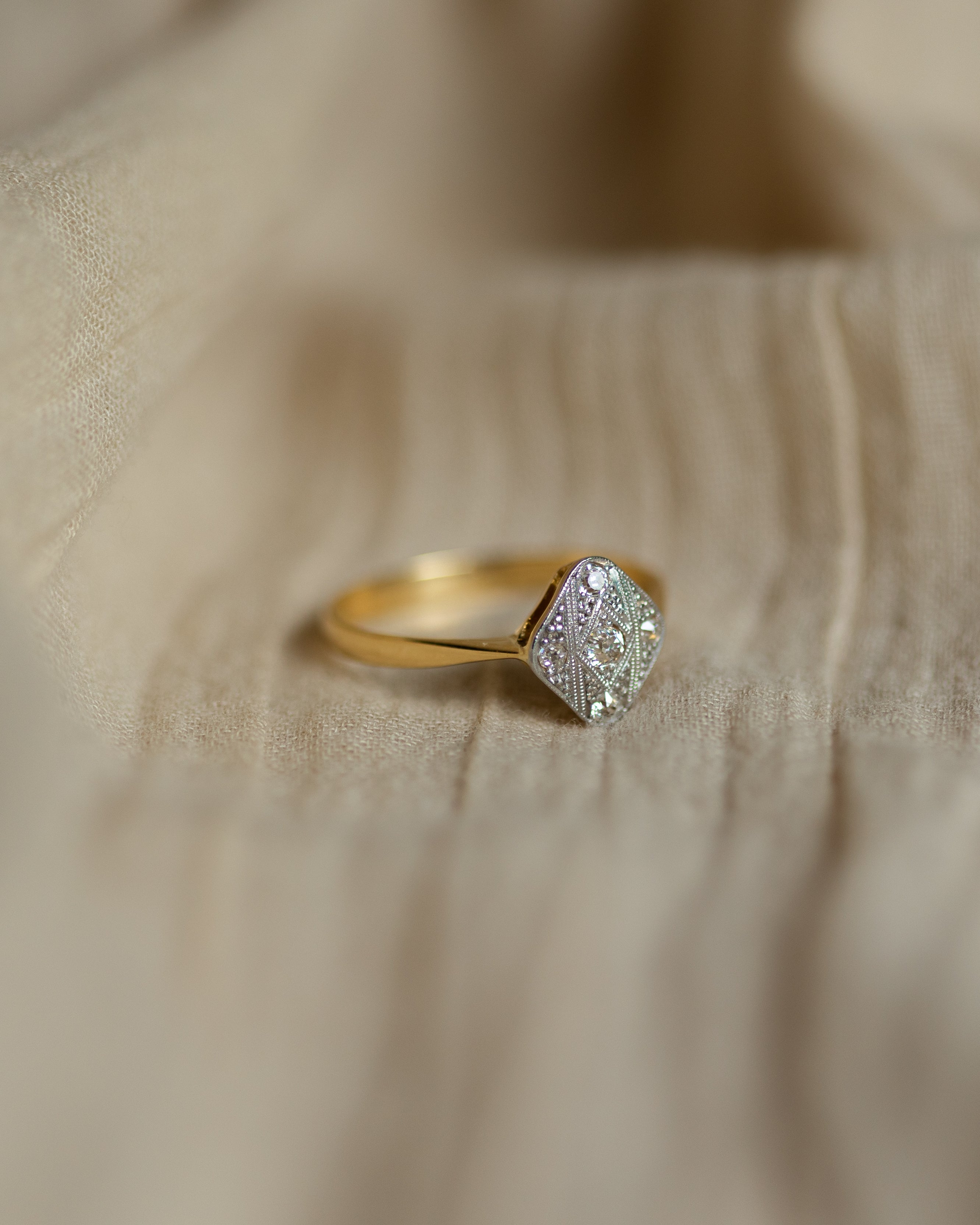 Hazel Antique Art Deco 18ct Gold Diamond Panel Ring