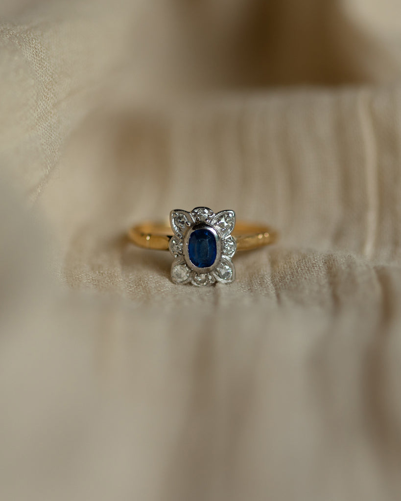Frances Antique 18ct Gold Sapphire & Diamond Cluster Ring