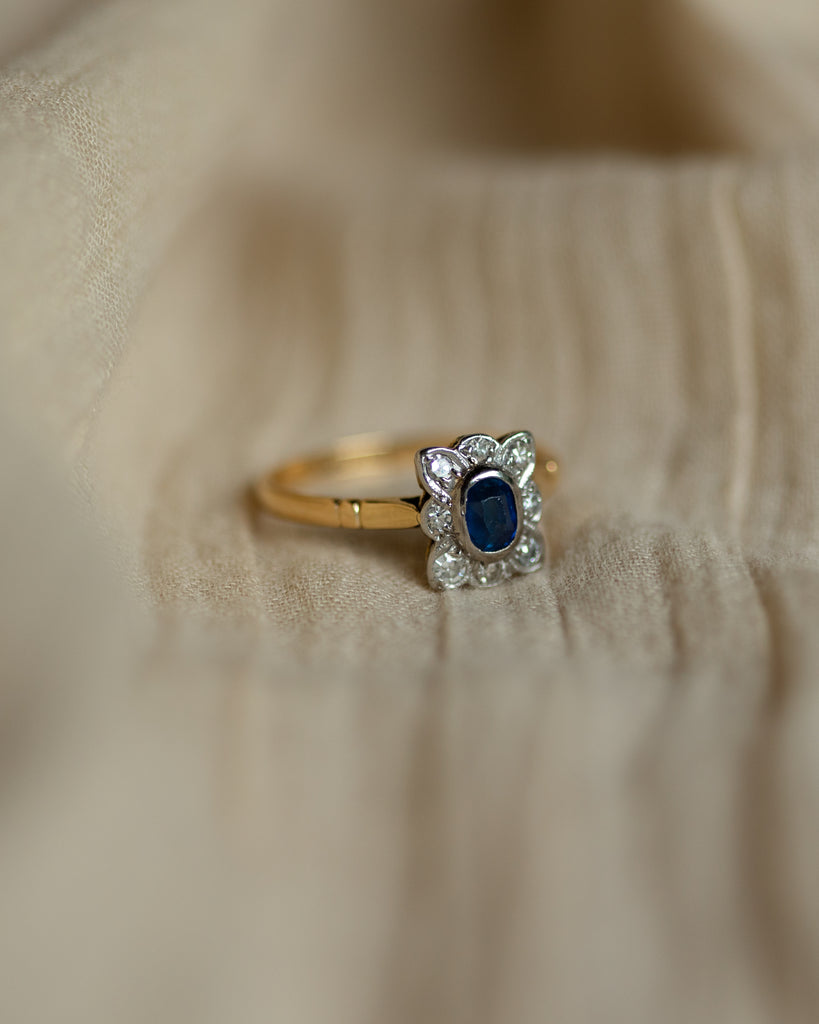 Frances Antique 18ct Gold Sapphire & Diamond Cluster Ring