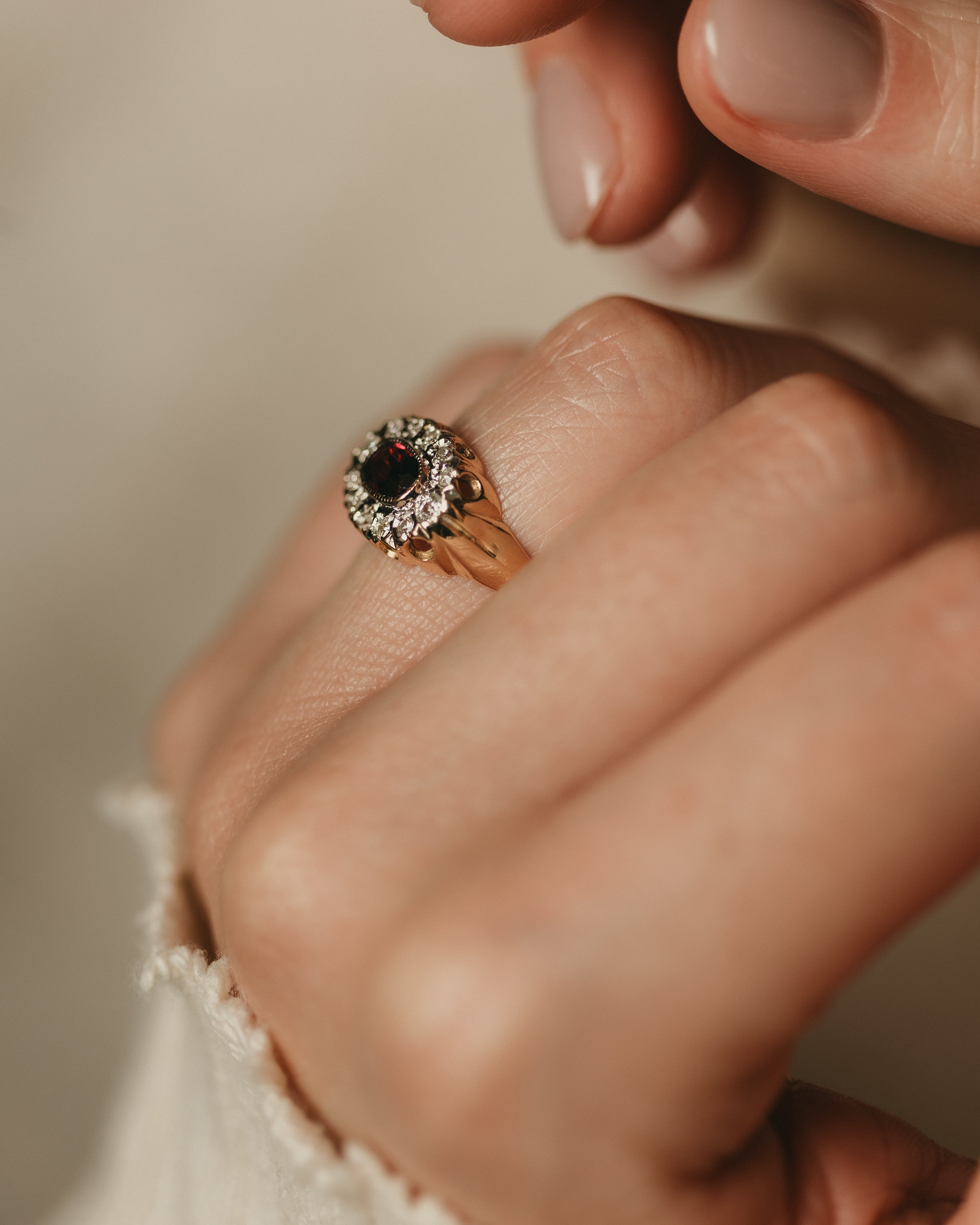 Bridget Antique 18ct Gold Ruby & Diamond Cluster Ring