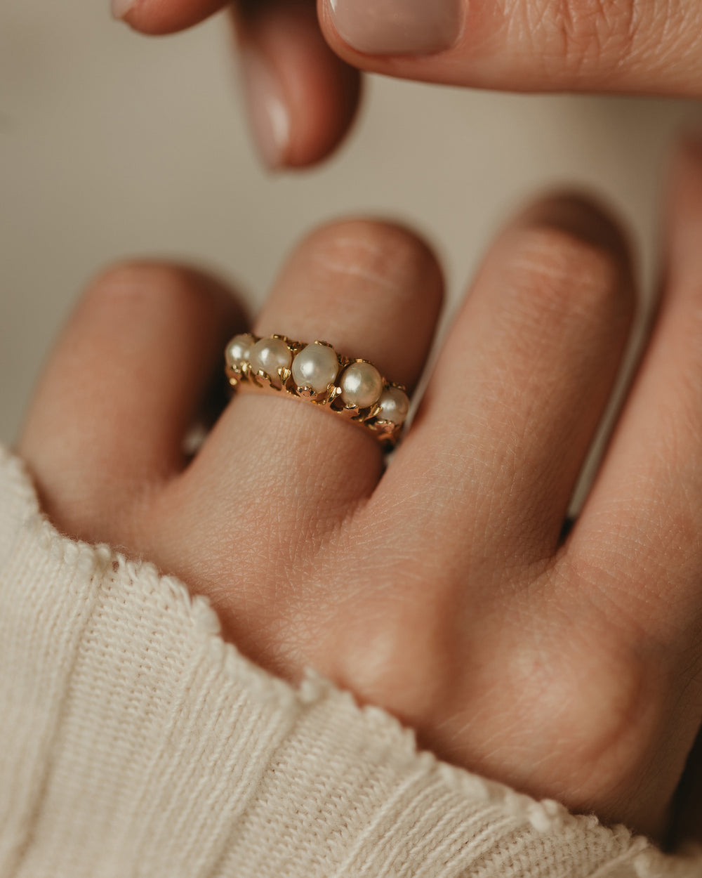 Nadia Antique 18ct Gold Pearl Five Stone Ring