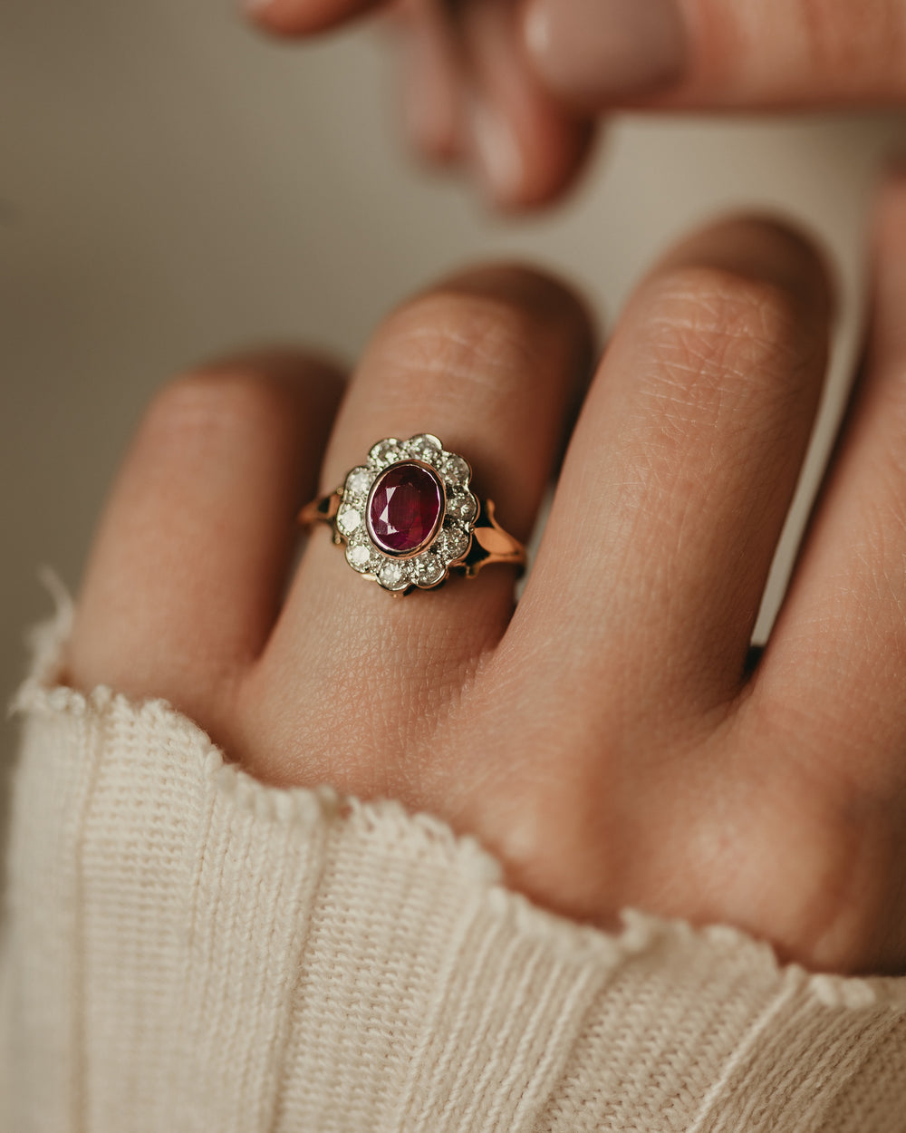 Beatrice Vintage 18ct Gold Ruby & Diamond Cluster Ring