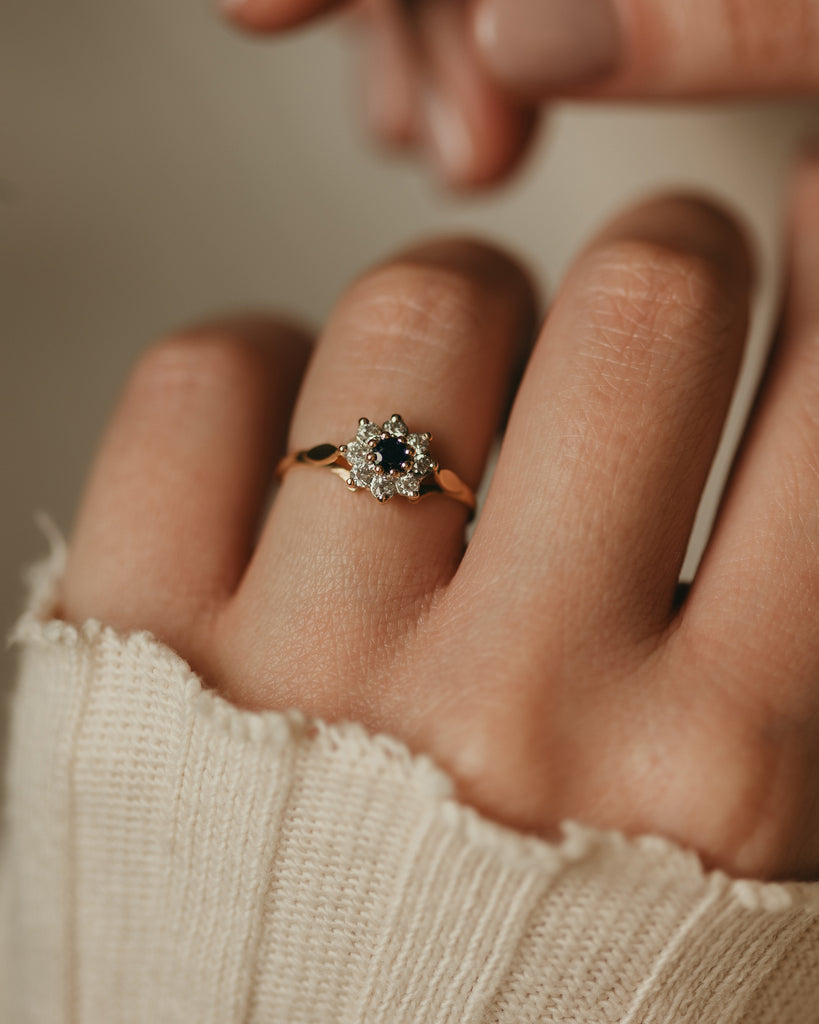 Chelsea Vintage 9ct Gold Sapphire & CZ Cluster Ring