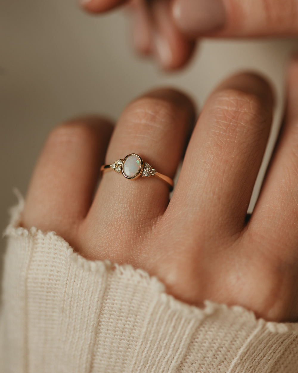 Helena Vintage 9ct Gold Opal & Diamond Seven Stone Ring