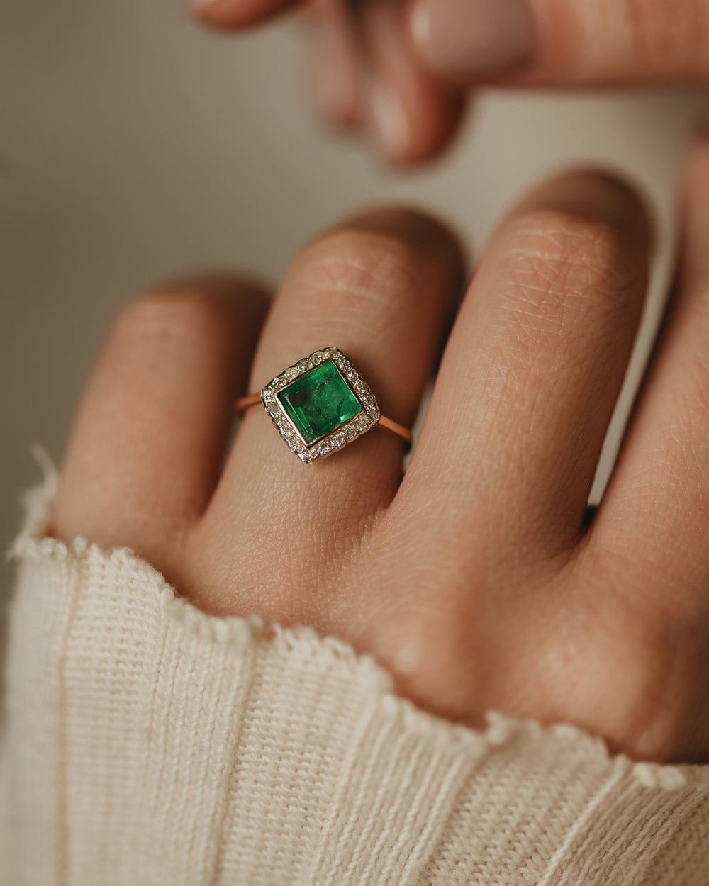 Celia Antique 18ct Gold Emerald & Diamond Cluster Ring