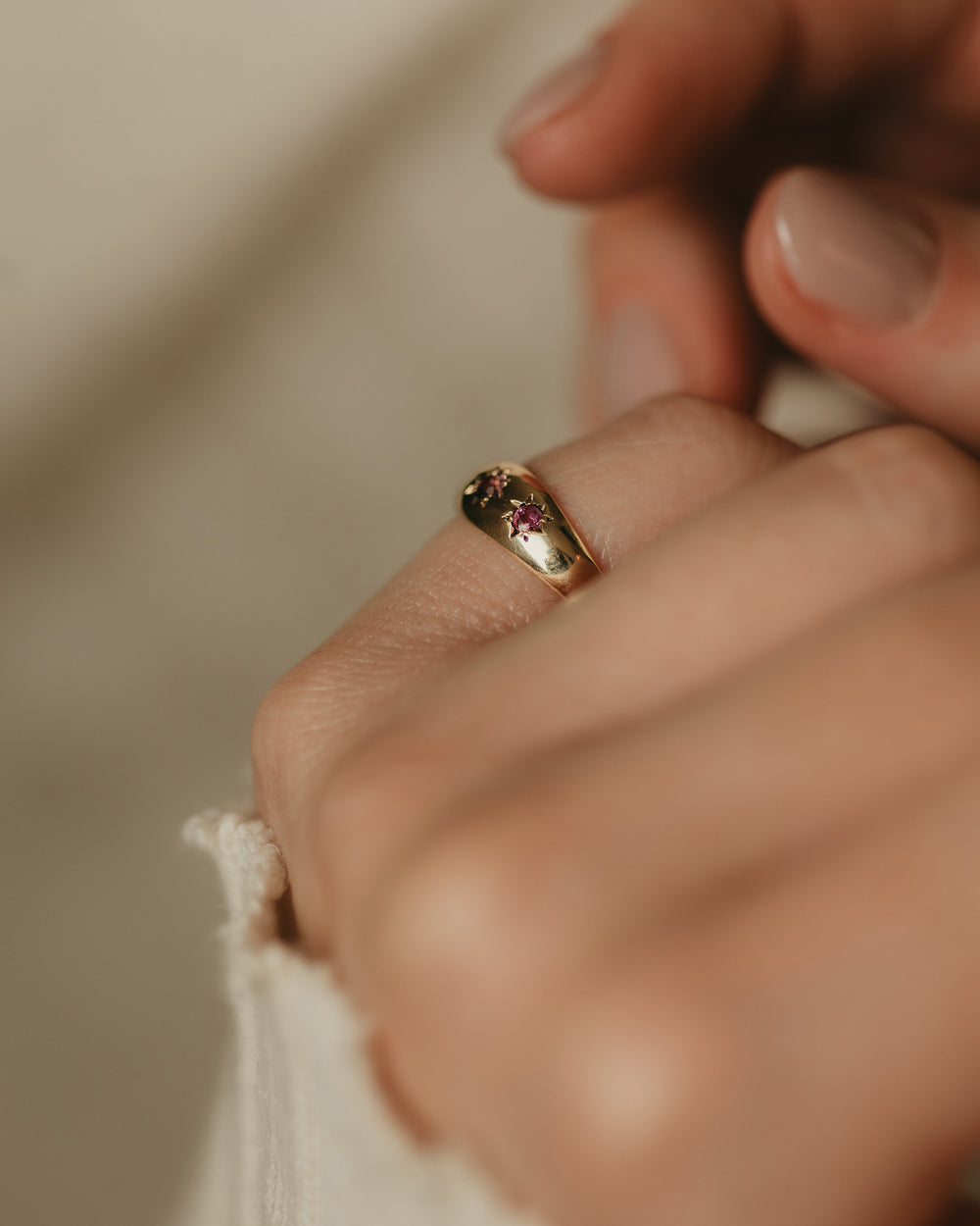 Annie 1973 Vintage 9ct Gold Ruby Trilogy Ring