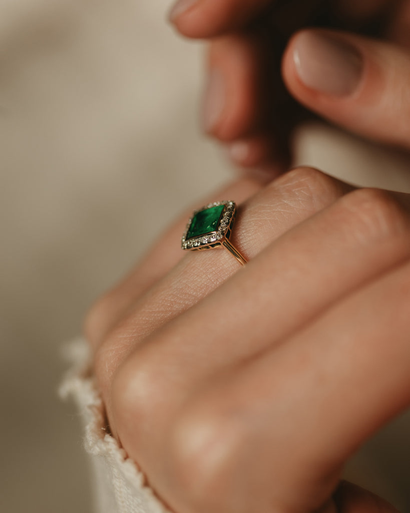 Celia Antique 18ct Gold Emerald & Diamond Cluster Ring