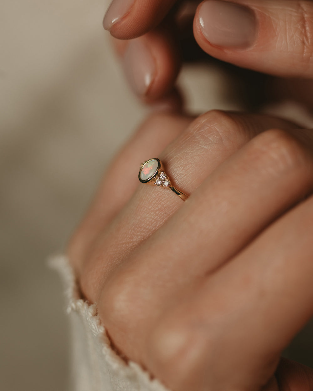 Helena Vintage 9ct Gold Opal & Diamond Seven Stone Ring