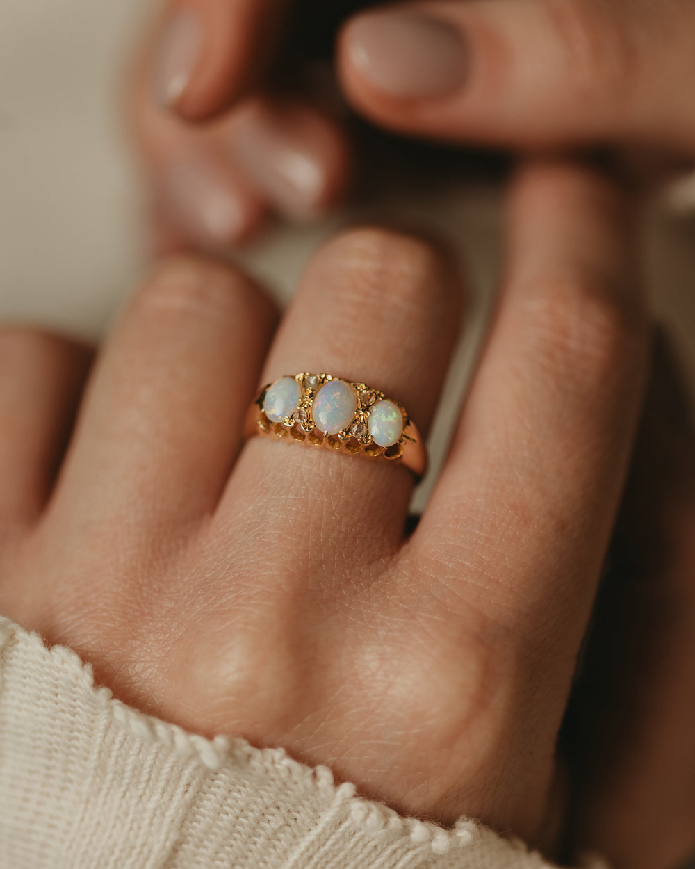Madeline 1913 Antique 18ct Gold Opal & Diamond Ring