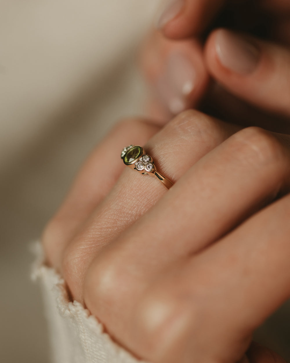 Vanessa Vintage 9ct Gold Peridot & Diamond Seven Stone Ring