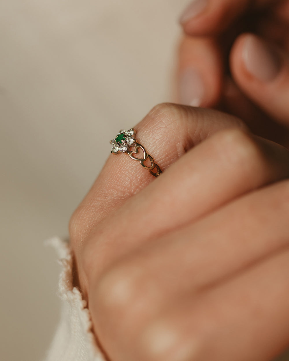 Amy 1986 Vintage 9ct Gold Emerald & CZ Flowerhead Ring