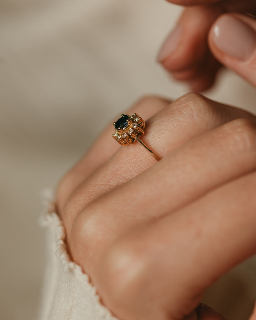 Florentina 1979 Vintage 18ct Gold Sapphire & Diamond Cluster Ring