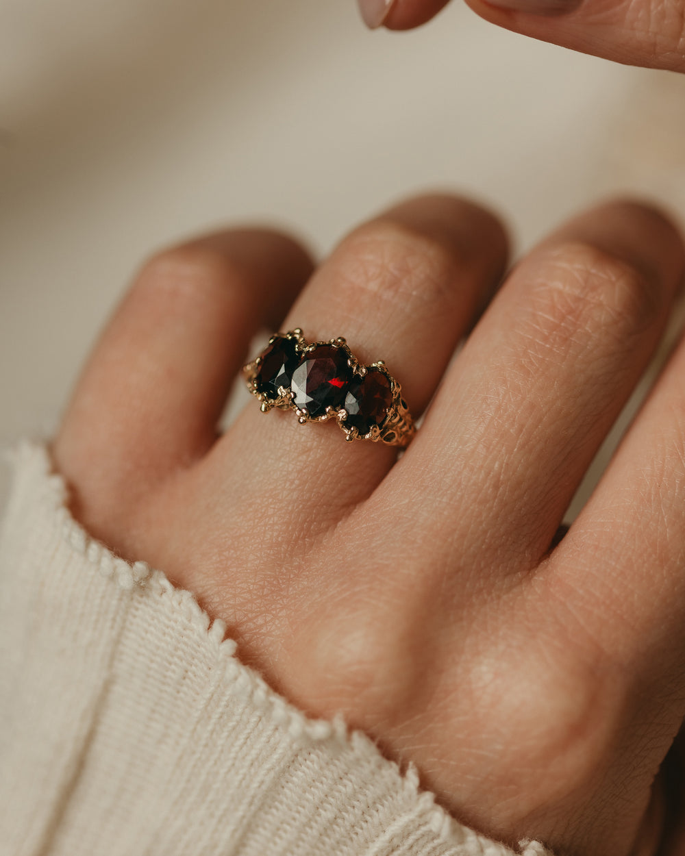 Alicia Vintage 9ct Gold Garnet Trilogy Ring