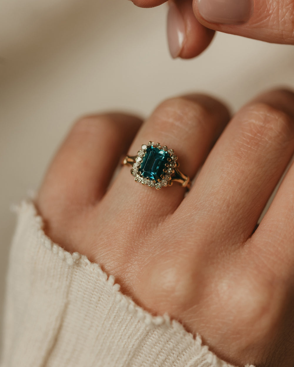 Marianne 1990 Vintage 9ct Gold Topaz & Diamond Cluster Ring