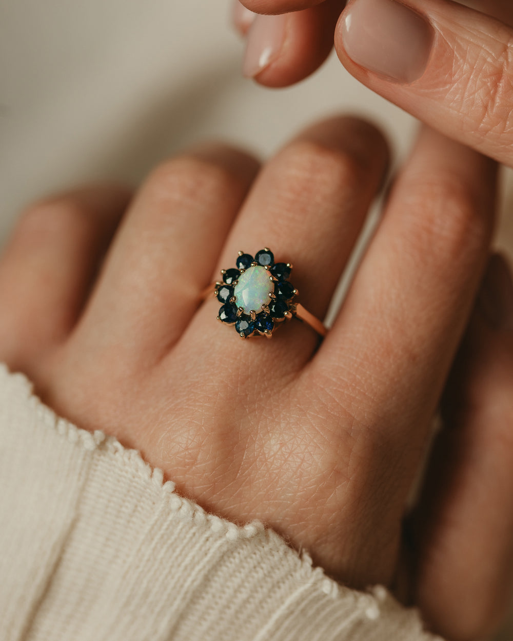 Annabel 1975 Vintage 9ct Gold Opal & Sapphire Cluster Ring