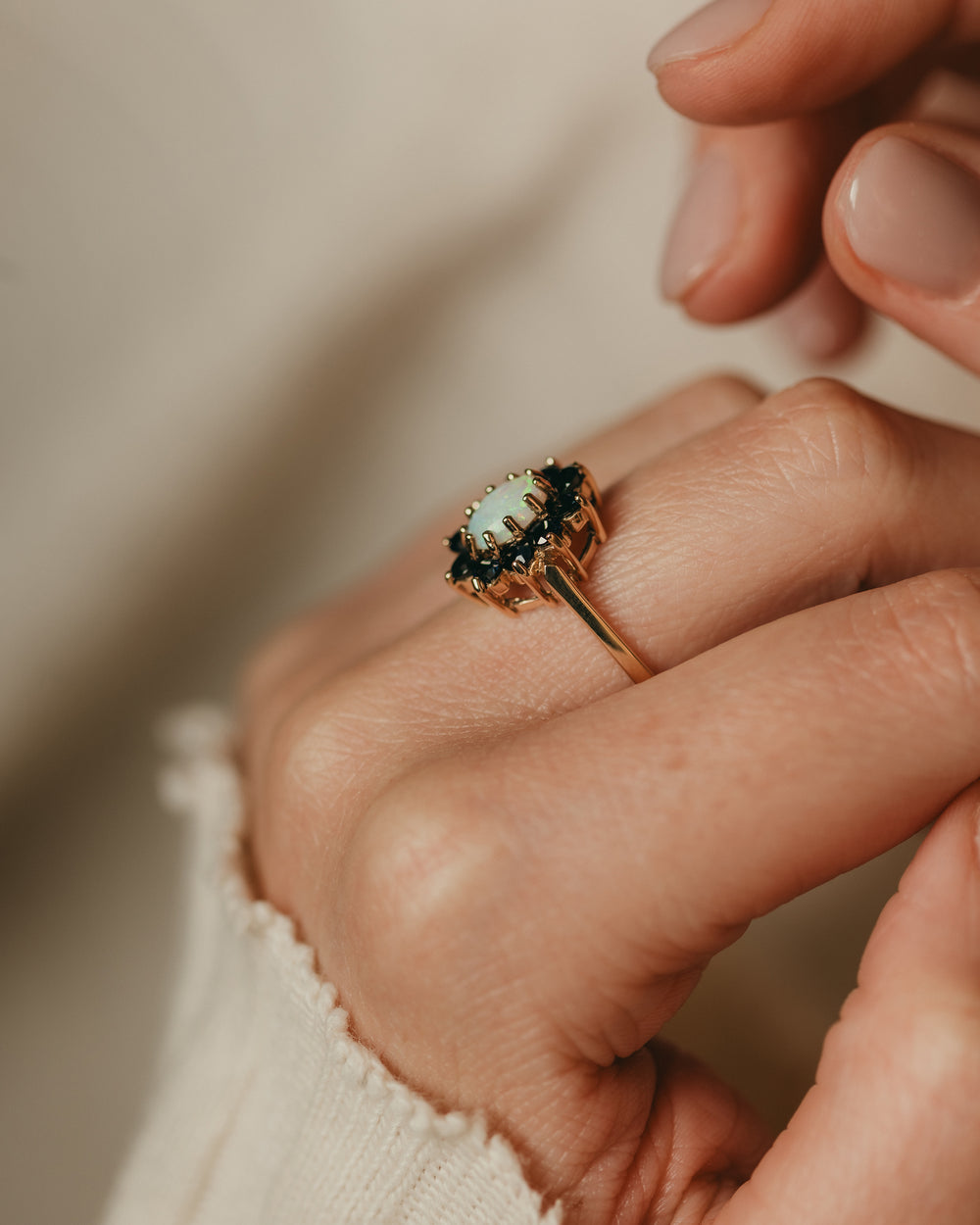 Annabel 1975 Vintage 9ct Gold Opal & Sapphire Cluster Ring